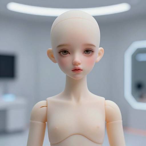 Hyper-Realistic Flesh Doll in Futuristic Room