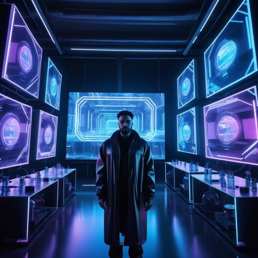 Futuristic Lab with Man and Neon Screens