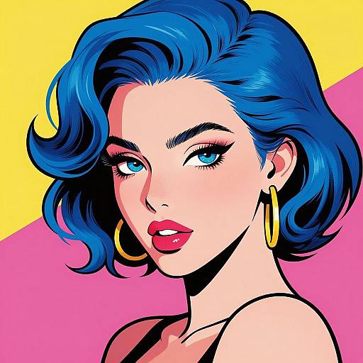 Bold Pop Art Woman with Blue Hair