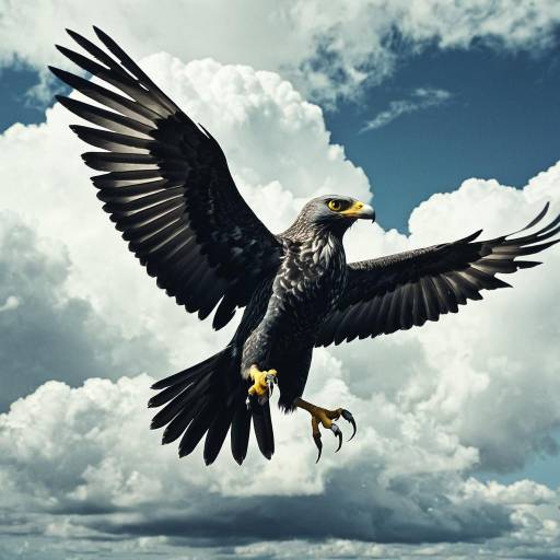 Solo Bird Creature Flying in Clouds
