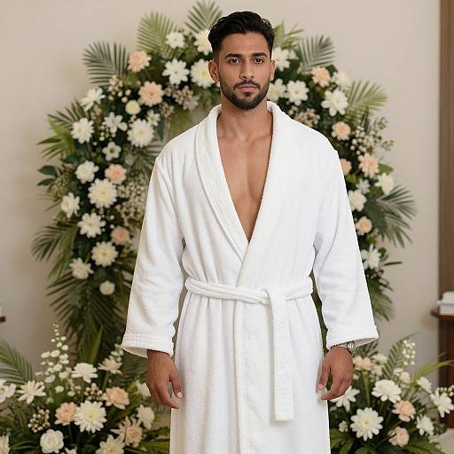 Man in White Robe with Flowers