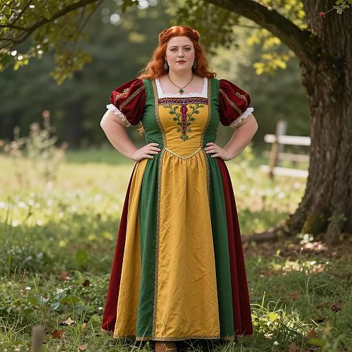 Plus-size Woman in Renaissance Dress Outdoors