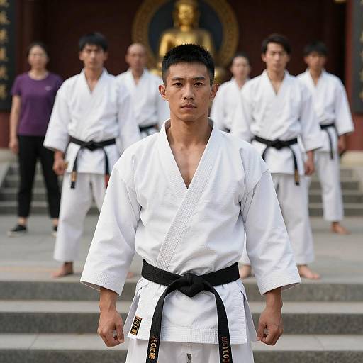 Muscular Karateka at Temple Steps