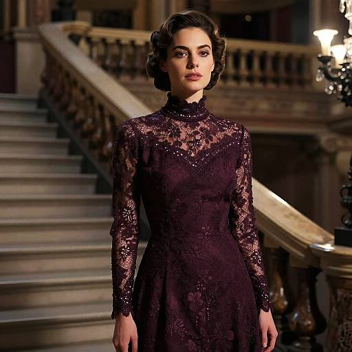 Cinematic Portrait of Woman in Plum Lace