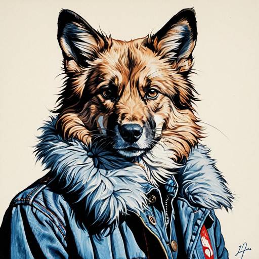Stylized Portrait of Anthropomorphic Dog in Winter Jacket