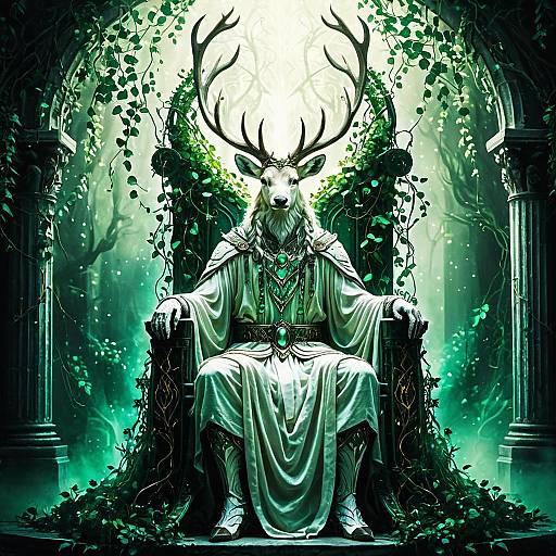 Ivory Stag Spirit on Throne