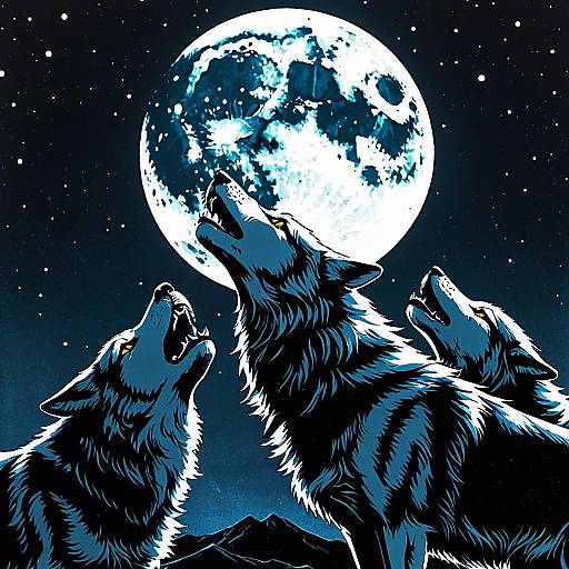 Stylized Wolves Howling at Moon