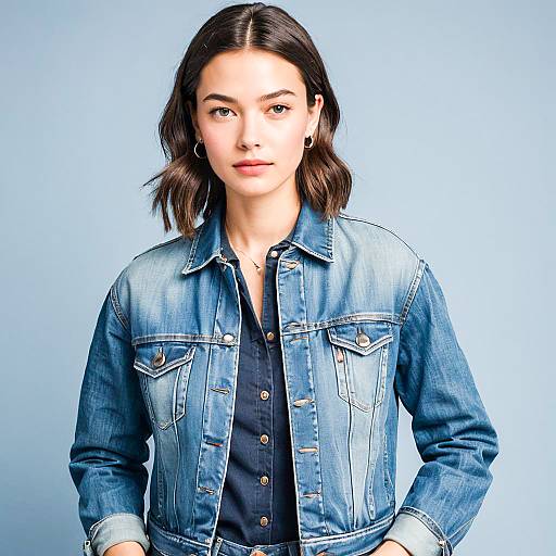 Fashionable Woman in Cropped Denim Jacket