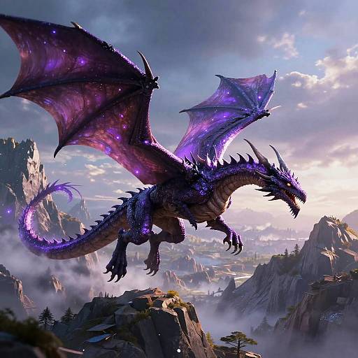 Epic Purple Dragon Over Mountain Peaks