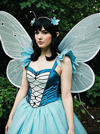 Young Person in Blue Fairy Costume with Wings