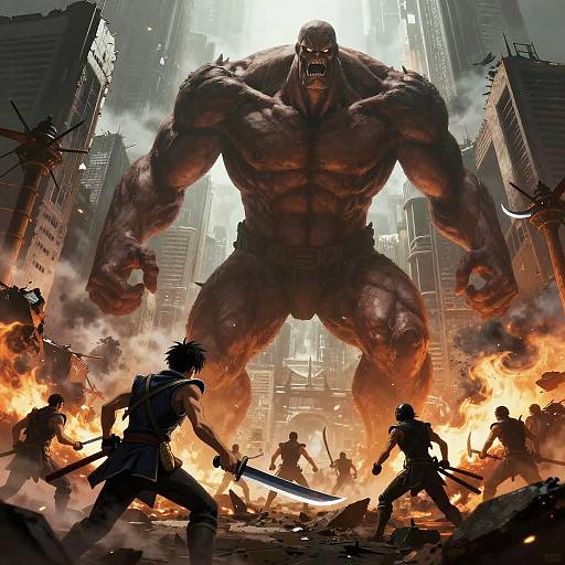 Epic Titan Battle in Dystopian City