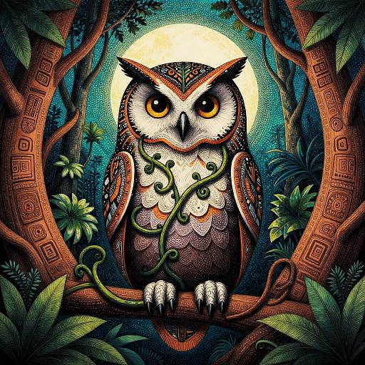 Surreal Owl Ink Drawing with Vines