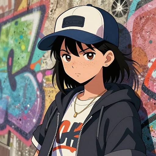 Anime Tomboy Against Graffiti Wall