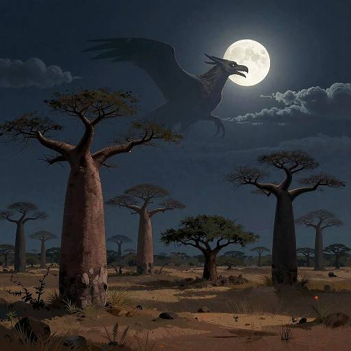 Nighttime Savanna with Giant Manticore