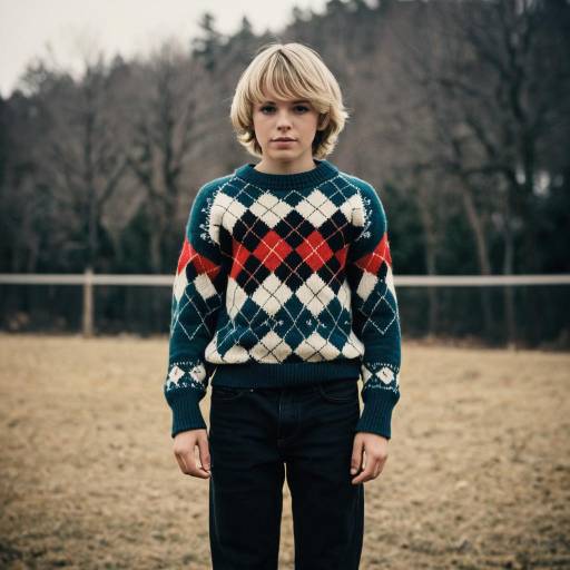 Blond Boy in Argyle Sweater Outdoors