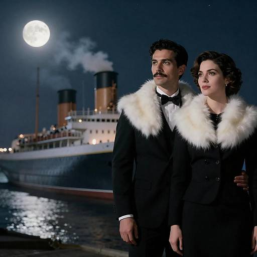 Elegant Couple by Moonlit Steamship