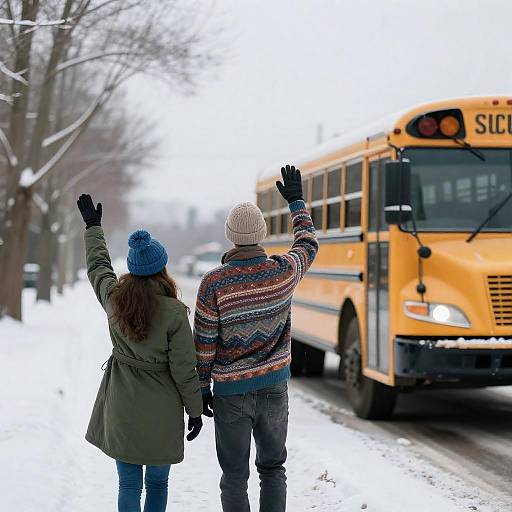 Winter Encounter with a School Bus