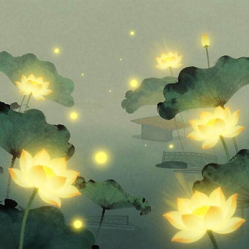 Glowing Fireflies in Asian Garden