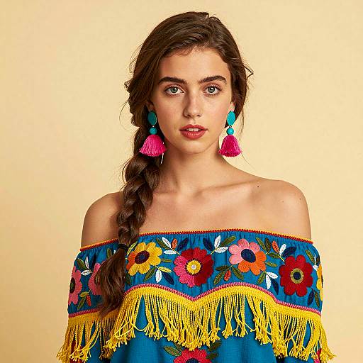 Young Woman in Colorful Embroidered Dress