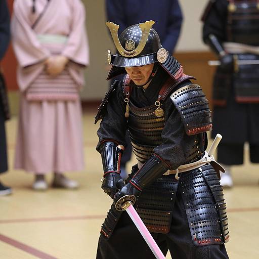 Samurai in Black Armor with Pink Sword