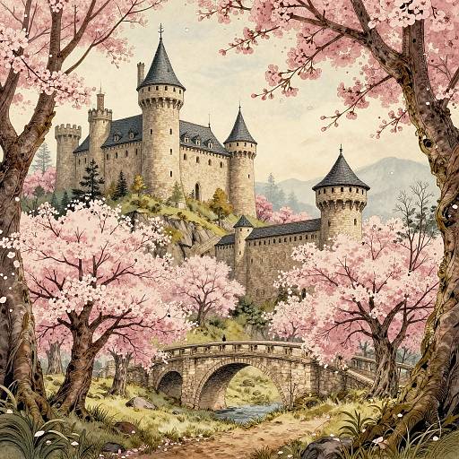 Medieval Fantasy Sakura Grove Illustration