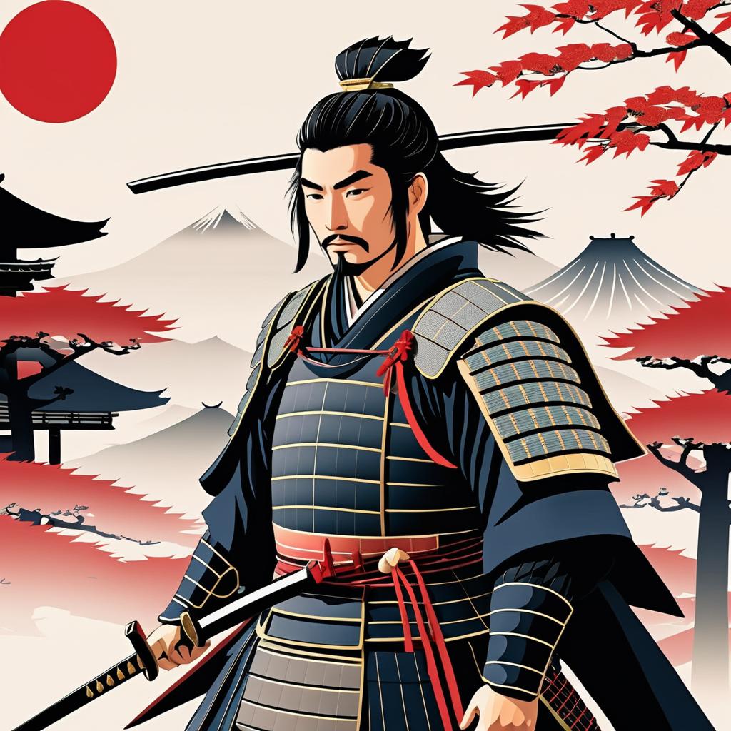 Lone Samurai in Feudal Japan Illustrations