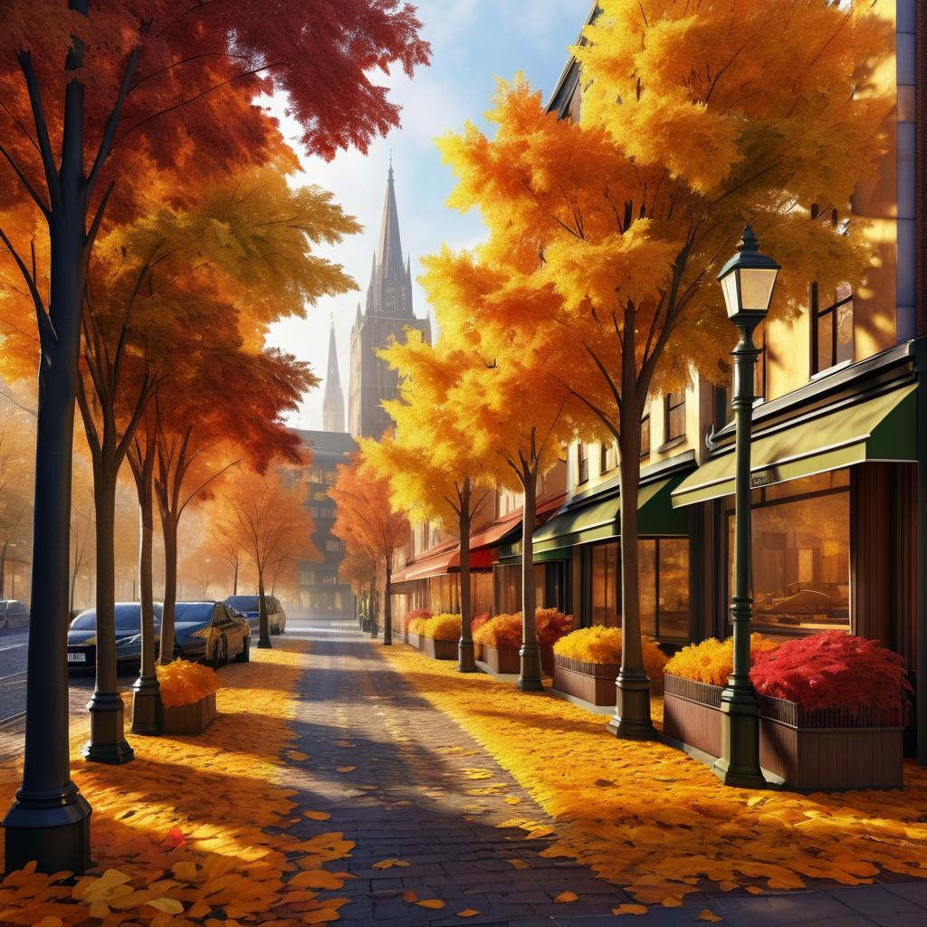 Vivid Autumn Street Scene Digital Painting