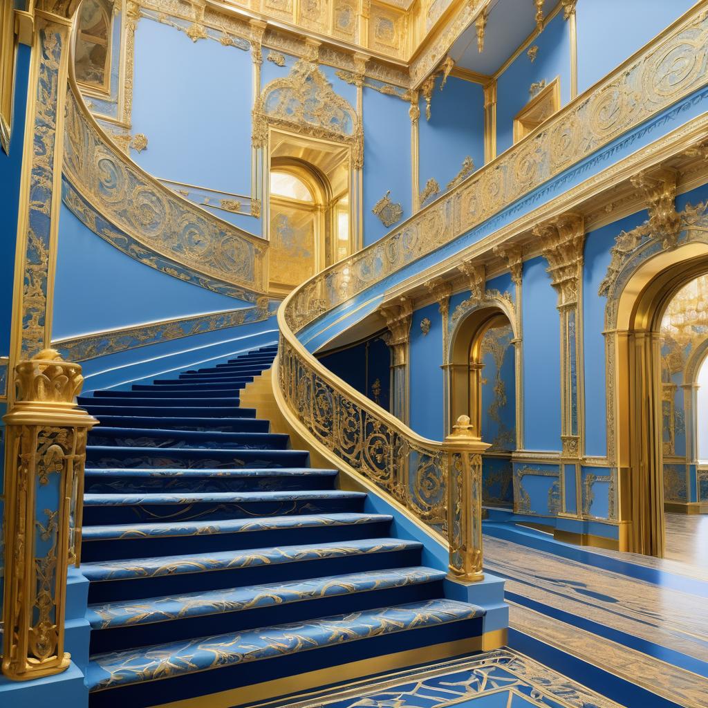 Elegant Chromolithograph of Ornate Staircase