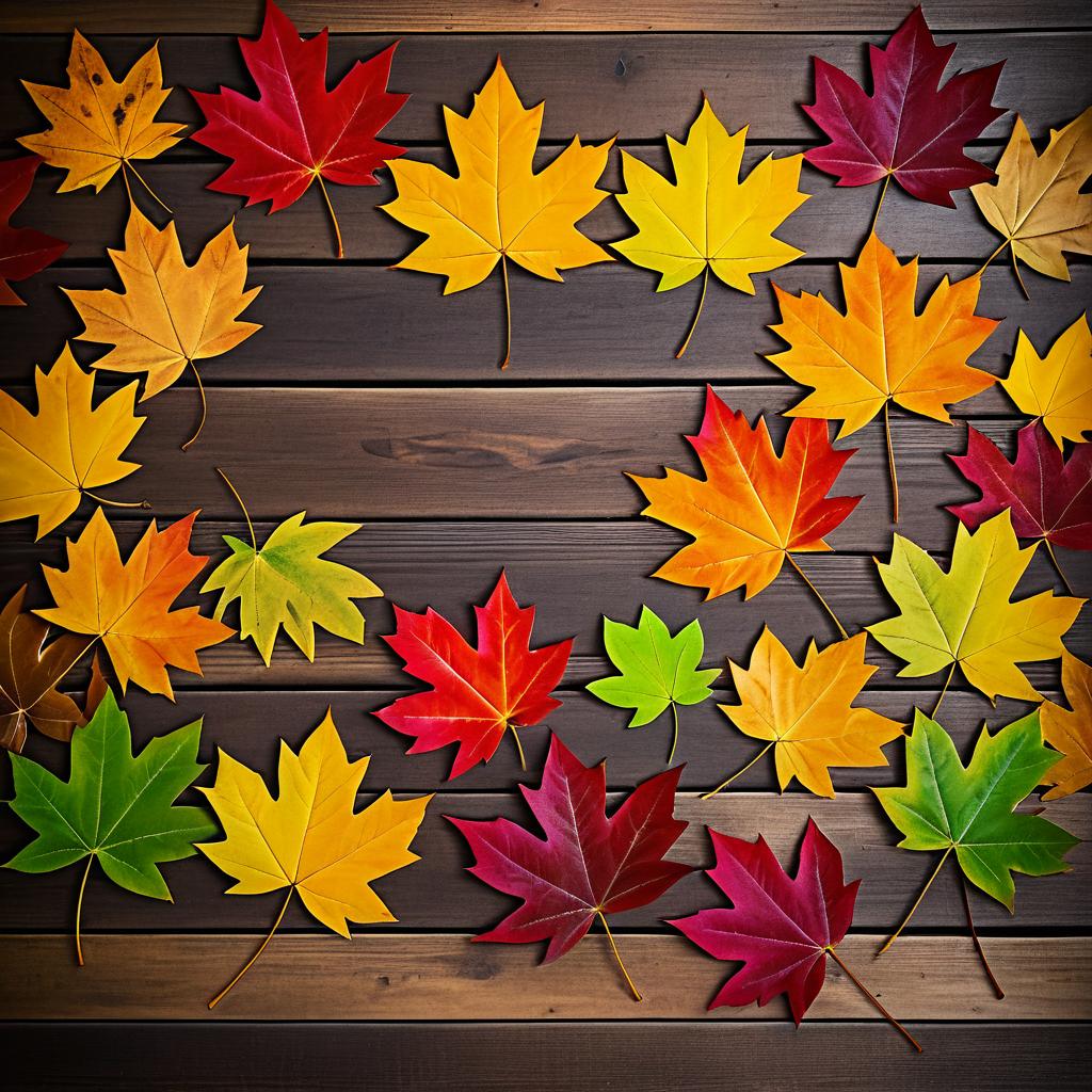 Vibrant Autumn Leaves on Rustic Wood