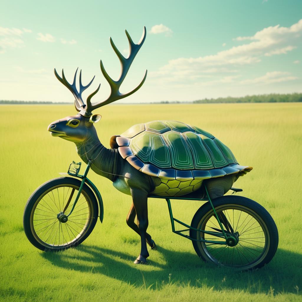 Surreal Turtle with Deer Antlers Portrait