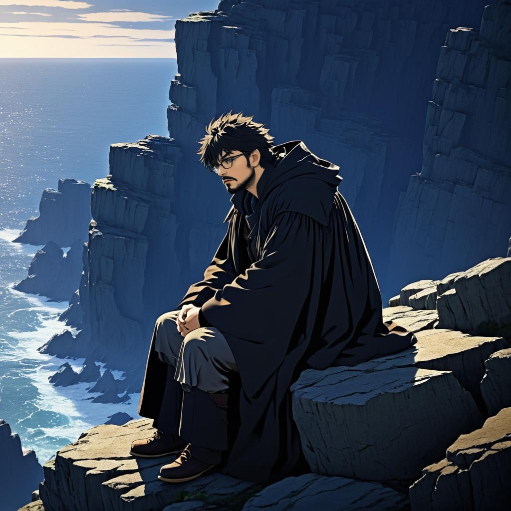 Sorrowful Wanderer on Rocky Cliff