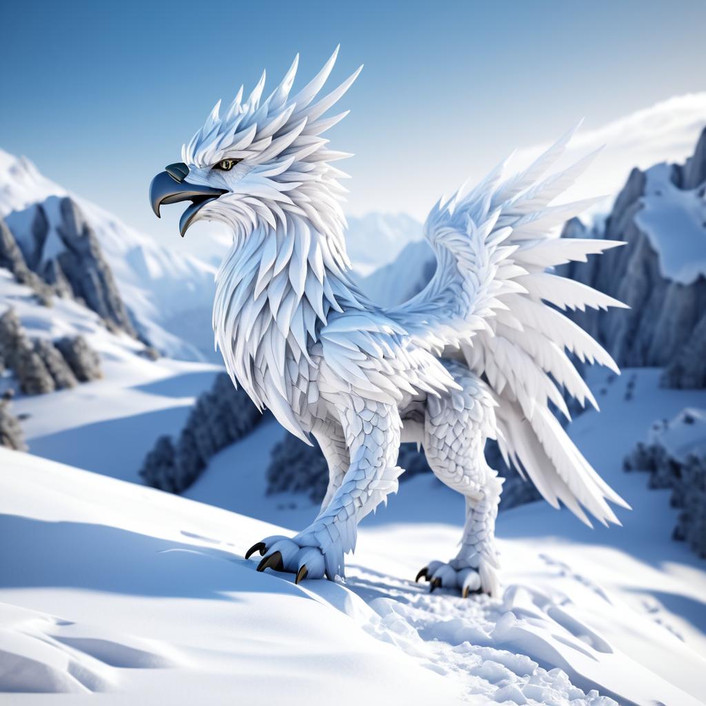 Ultra-Realistic Snow Griffon in Mountains