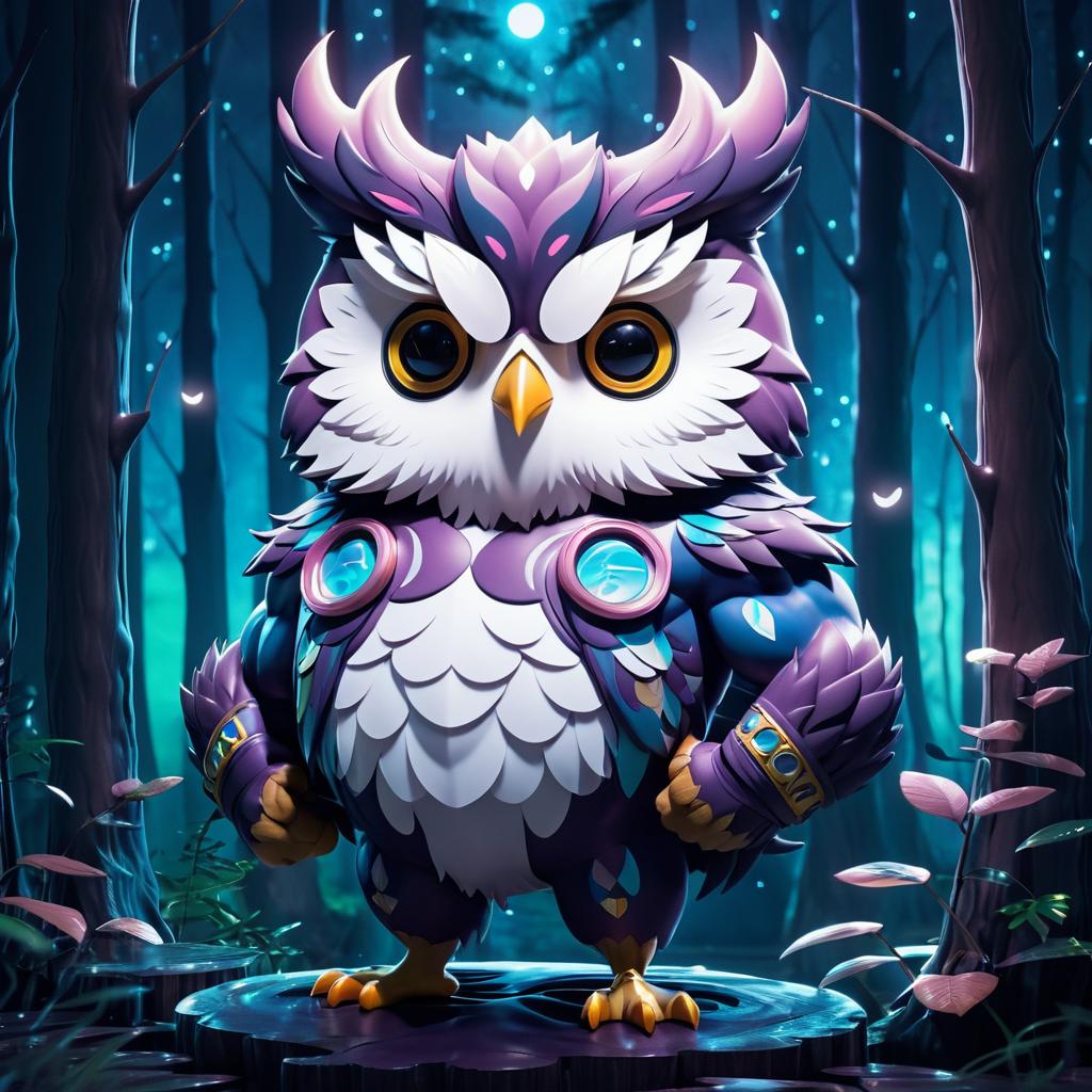 Buff Owl Champion in Magical Night Forest