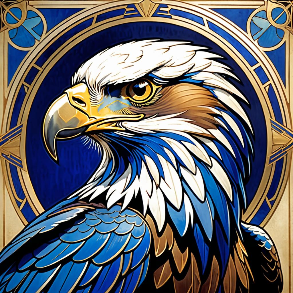 Art Deco Eagle Portrait in Royal Blue