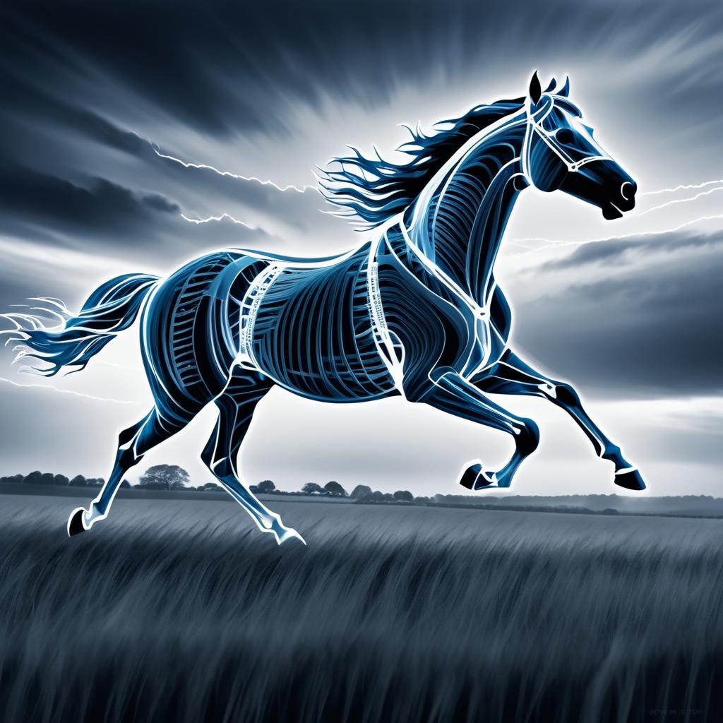 X-Ray Horse Galloping in Stormy Landscape