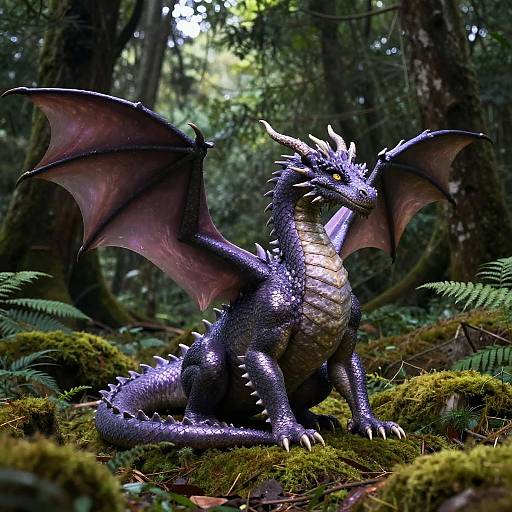 Smoky Lavender Dragon in Dark Forest