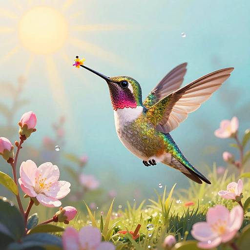 Radiant Hummingbird in Blossoming Meadow