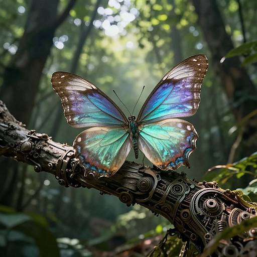 Surreal Mechanical Tree and Ethereal Butterfly