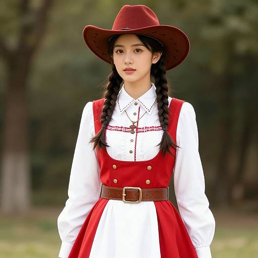 Cowgirl in Red and White Dress