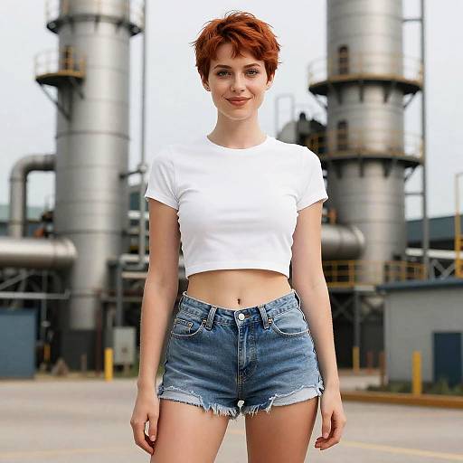 Photorealistic Woman in Crop Top and Shorts