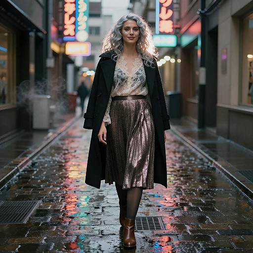 Neon Goddess in Rainy Alley