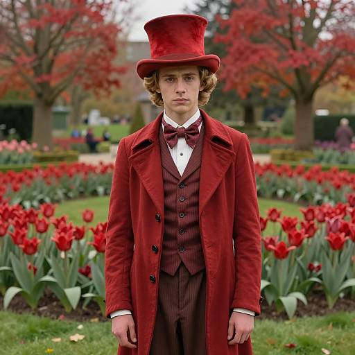 Whimsical Young Man in Red Wonderland