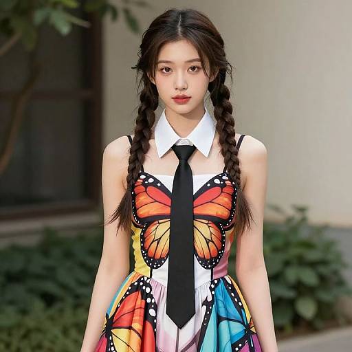 Girl with Braids Wearing Butterfly Dress