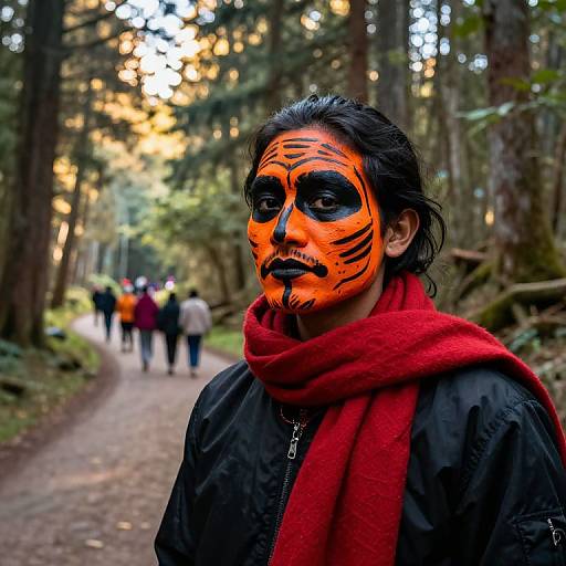 Vibrant Face Paint in Serene Forest