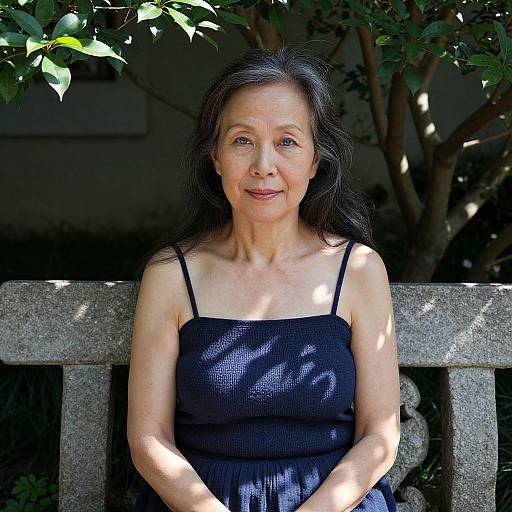 Serene East Asian Woman in Overgrown Garden