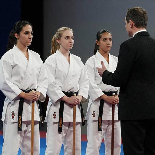 Women in White Robes Confront Polka-Dot Suit