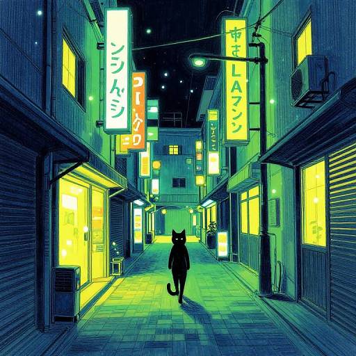 Neon Night Cat Alley in Neo Tokyo