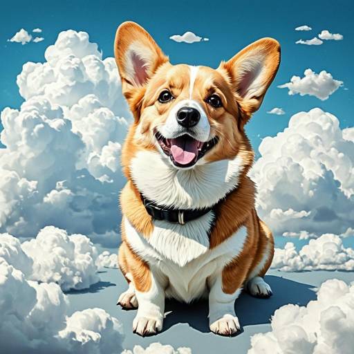 Kawaii Style Corgi with Clouds