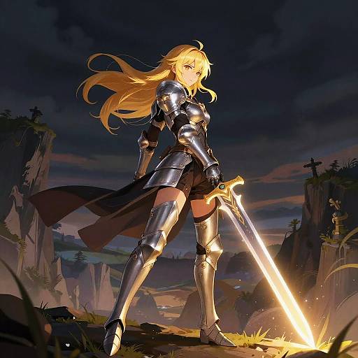 Blonde Anime Warrior with Glowing Sword