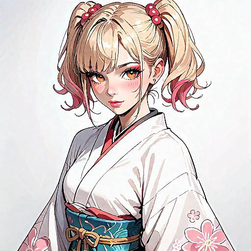 Blonde Anime Girl in Kimono